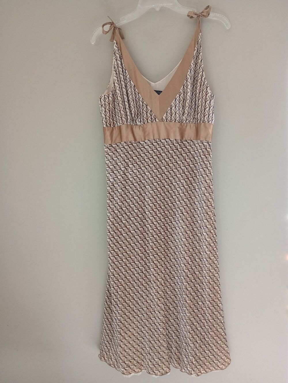 Kenneth Cole Velour Velvety Slip Dress VNeck Ribbon Accent Tie Y2K Size 10